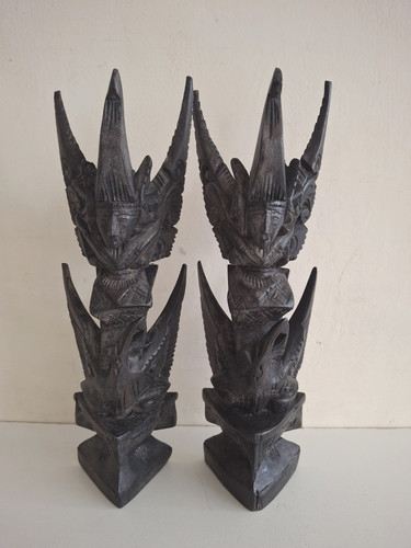 Pair hand carved wooden - pair,